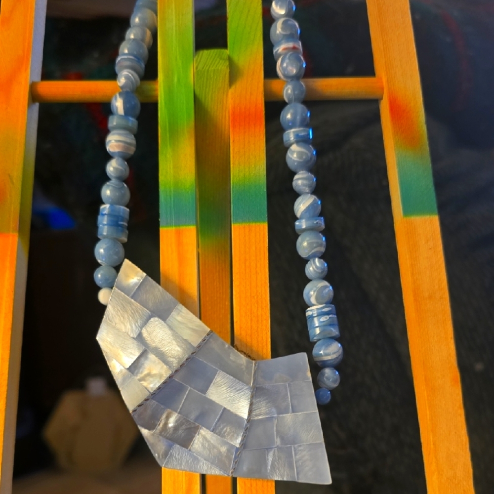 Contemporary Blue and Silver Geometric Necklace